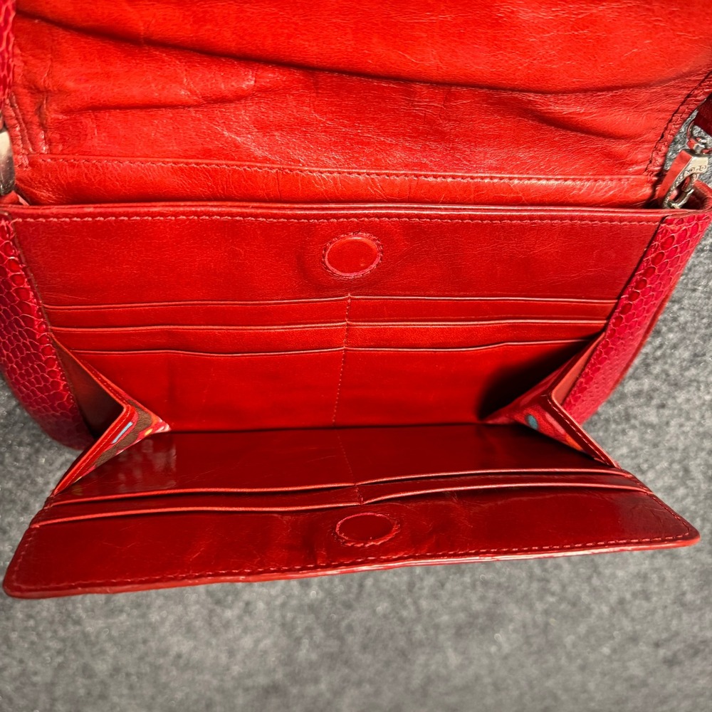 Vintage Brighton Red Snakeskin Embossed Leather Crossbody Flap Bag Silver Heart - Picture 5 of 16